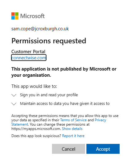 Client Portal Permissions Requested